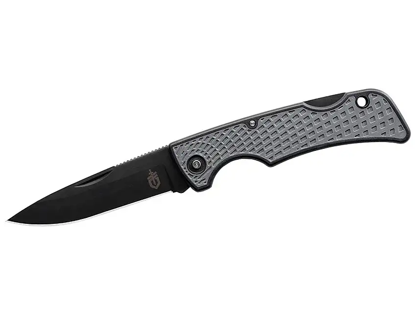 Gerber US 1 Taschenmesser, Stahl 420HC, schwarz beschichtet, Nagelhau, Back Lock, gummiertes Heft, Fangriemenöse