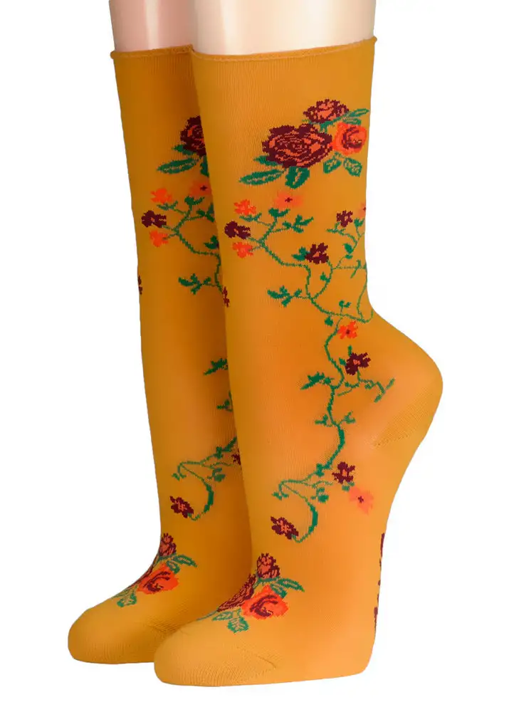CRÖNERT Socken mit Rollrand Blütenranke 18308