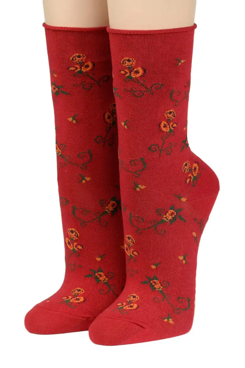 CRÖNERT Socken mit Rollrand Albertinas Rosengarten rot