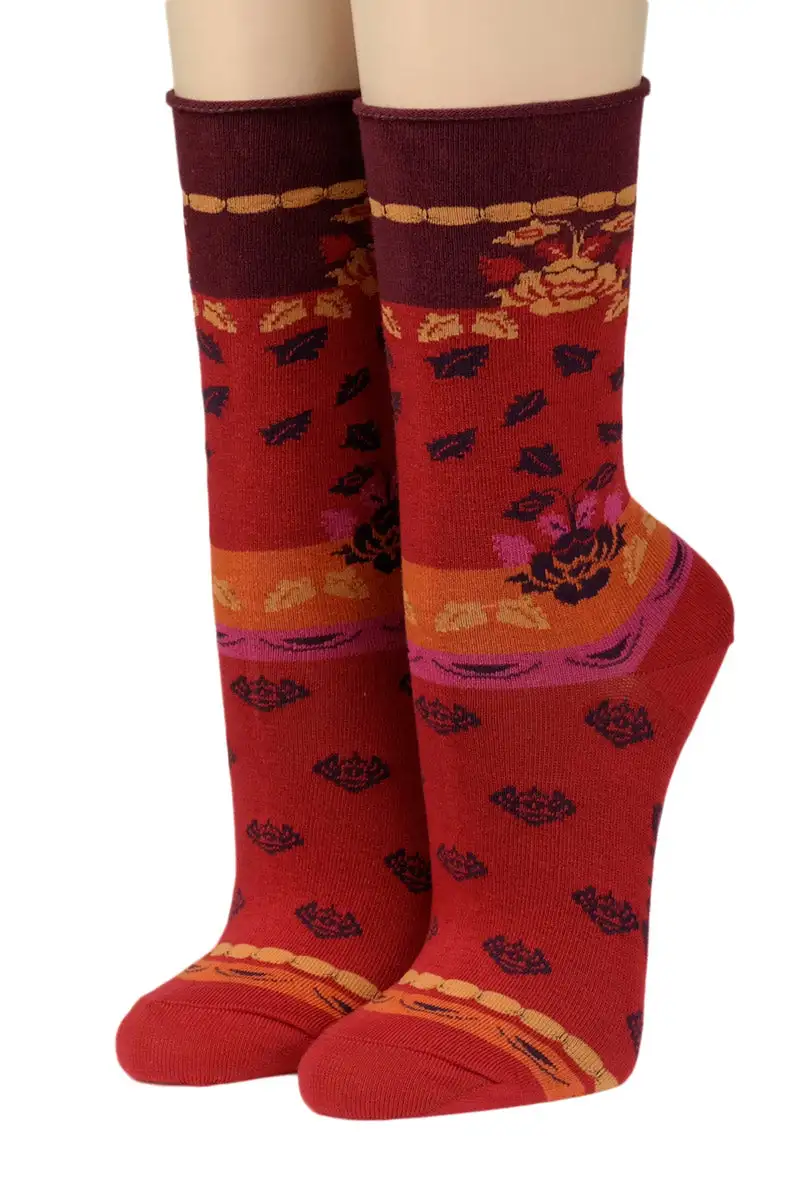 CRÖNERT Socken mit Rollrand Annabelle dunkelrot