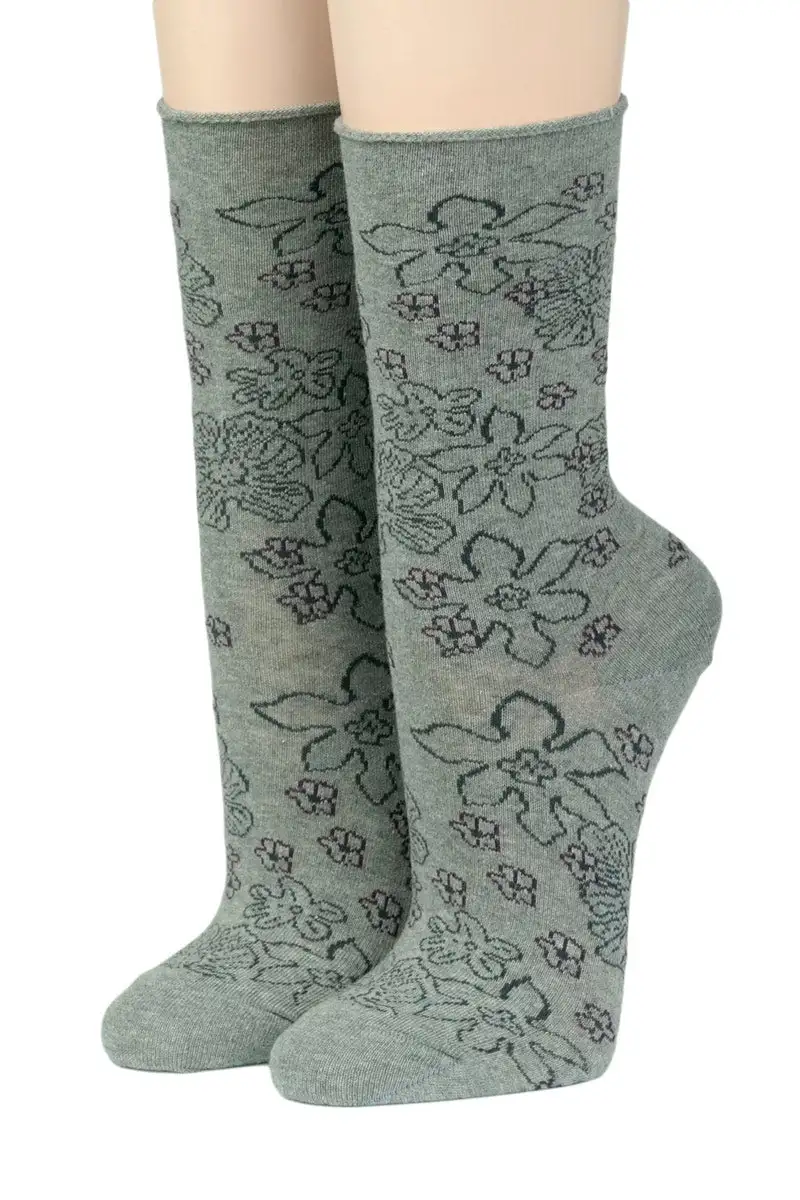 CRÖNERT Socken mit Rollrand Luccas Blumenwiese grau 35-38