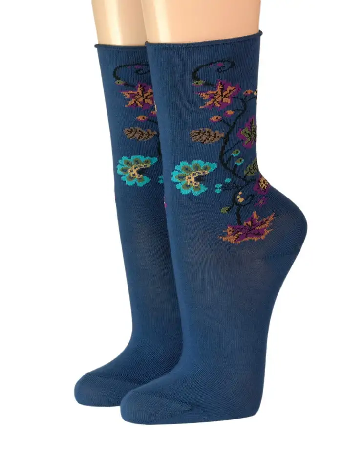 CRÖNERT Socken mit Rollrand Blumenranke 35-38