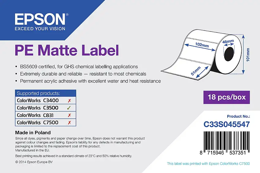 Epson Etikettenrolle, Kunststoff, 102x51mm, C33S045547