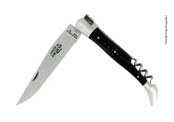 Couteau pliant avec tire-bouchon en corne foncée, mitres inox finition satinée