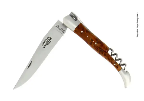 Couteau pliant avec tire-bouchon en thuya, mitres inox finition satinée