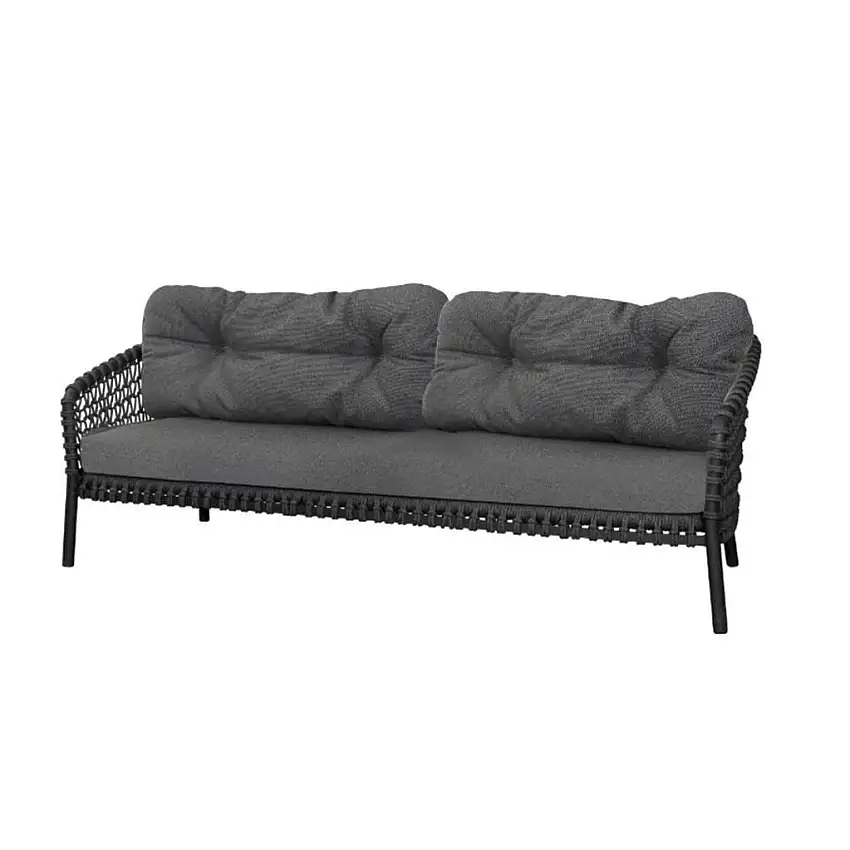 Cane-line Outdoor Ocean Großes 3-Sitzer-Sofa L: 202 cm inkl. Hyndesæt - Dunkelgrau/Grau