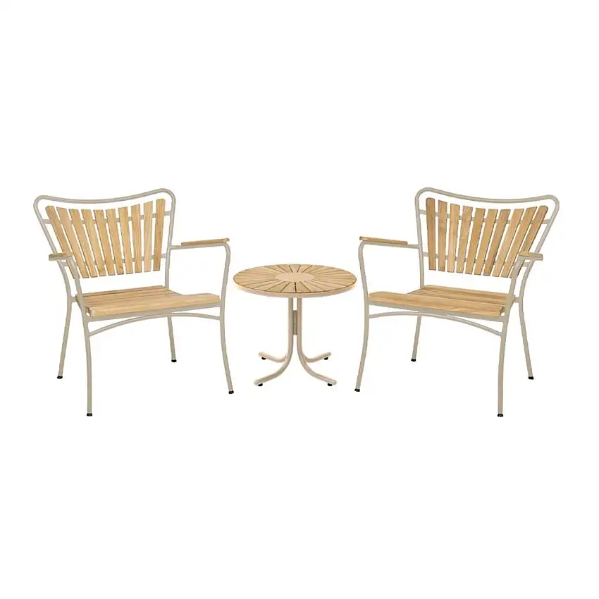 Mandalay Marguerit Loungetisch Ø: 50 cm inkl. 2 Lounge-Sessel - Teak/Taupe