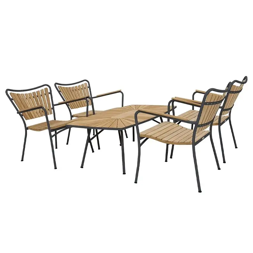 Mandalay Marguerit Loungetisch L: 130 cm inkl. 4 Lounge-Sesseln Gartenmöbel-Set - Teak/Anthrazit