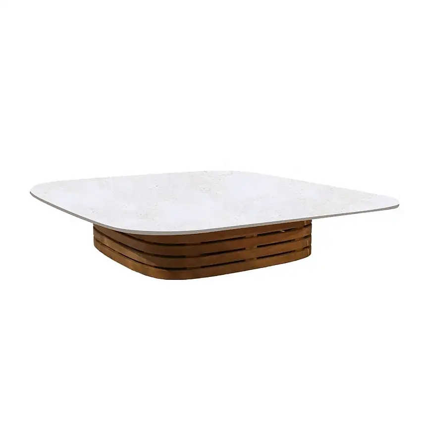 Cane-line Outdoor Mellow Couchtisch, quadratisch, groß – Teak/Travertin