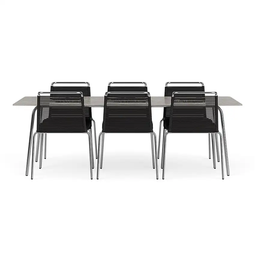 FDB Furniture Teglgård Großes Gartenmöbelset 90x200 cm - Edelstahl/Schwarz