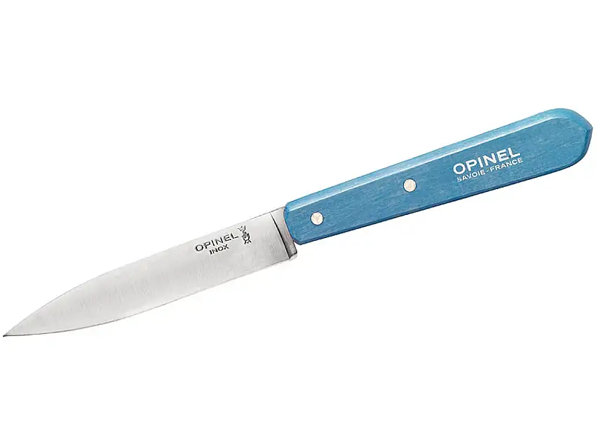 Opinel Küchenmesser No. 112, rostfreier Sandvik-Stahl, hellblauer Buchenholzgriff