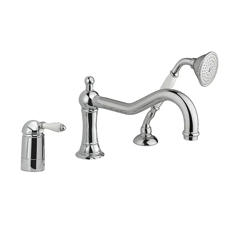 3-Loch Wannenrandarmatur Cinquanta, Chrom mit Griff P.M. Blanc