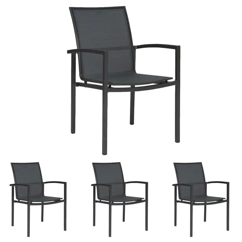 4x Stern SKELBY Stapelsessel anthrazit mit Textilenbezug karbon und Aluminiumarmlehnen anthrazit