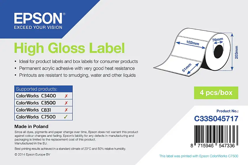 Epson Etikettenrolle, Normalpapier, 102x51mm, C33S045717