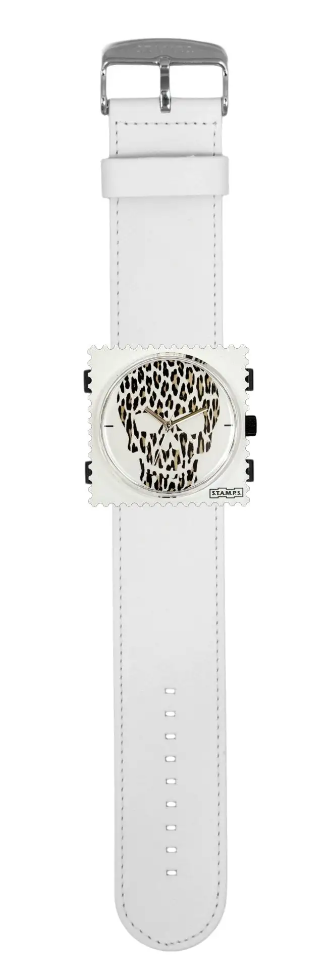 Stamps Uhr KOMPLETT - Skully Leo mit Lederarmband weiß
