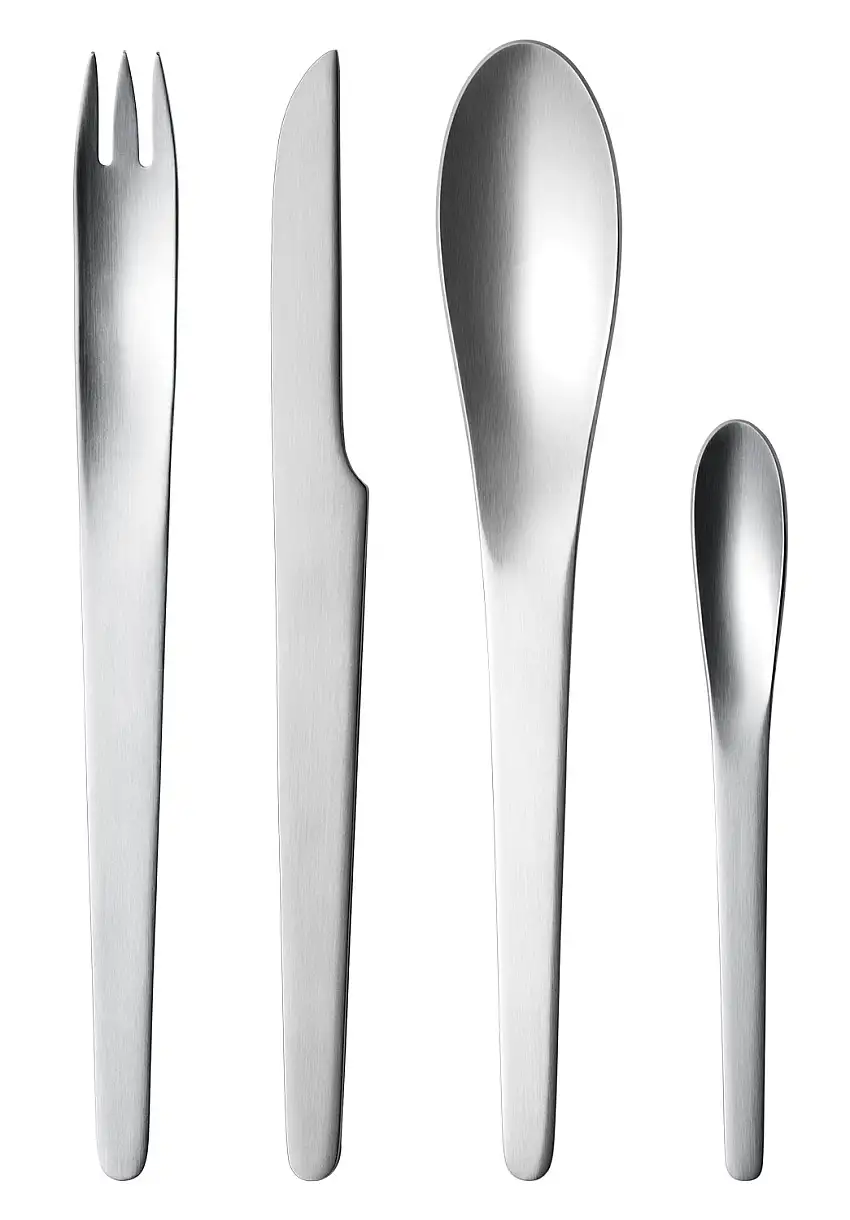 Georg Jensen Arne Jacobsen Box 24 tlg. je 6 Tafelgabel / Tafelmesser / Tafellöffel / Teelöffel matt