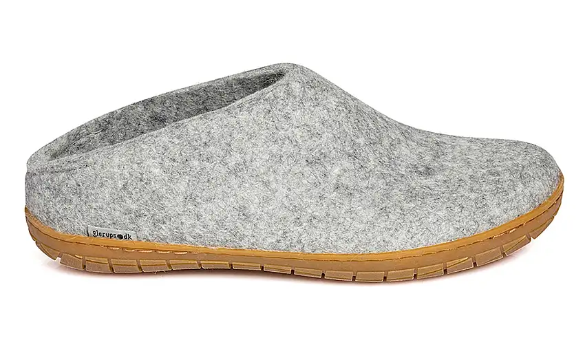 Glerups Modell B Unisex Filzpantoffel Kautschuksohle natur