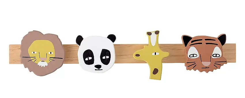 Bloomingville Sade Hakenleiste Tiere Holz Länge 47 cm Höhe 10 cm mehrfarbig