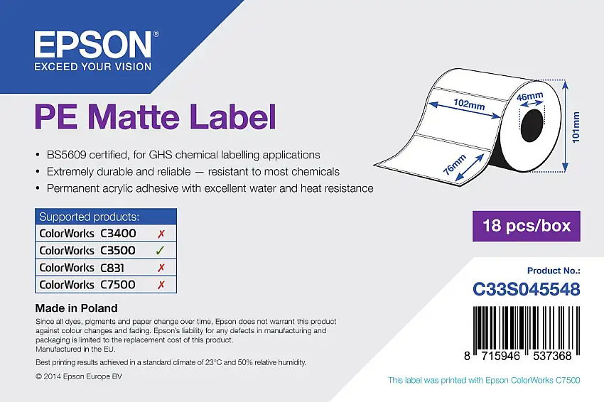 Epson Etikettenrolle, Kunststoff, 102x76mm, C33S045548