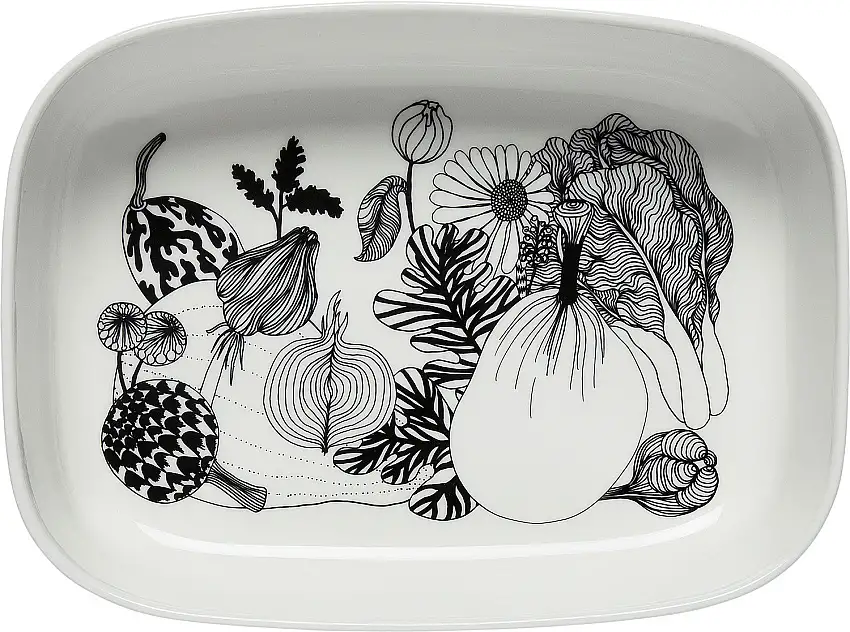Marimekko Siirtolapuutarha (Schrebergarten) Oiva Servierschale / Ofenform 20,5x28 cm schwarz, cremew