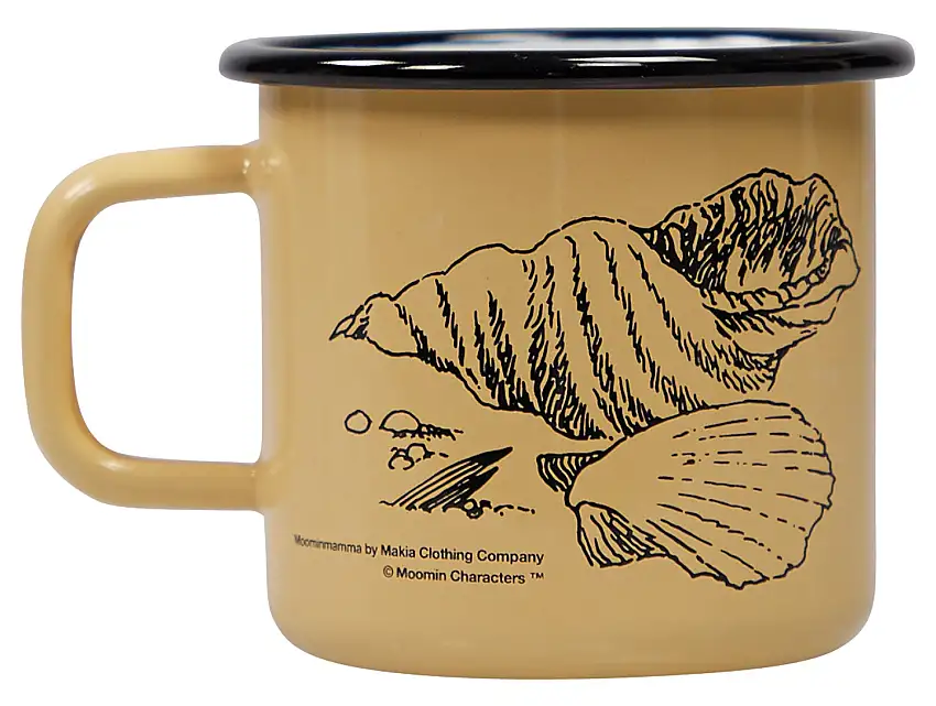 Makia Clothing Mumins Muschel Tasse / Becher Emaille 0,37 l ocker, schwarz, weiß