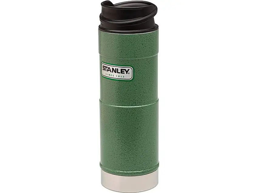 Stanley Classic Vakuum-Trinkbecher, 0,47 Liter, 18/8 Edelstahl, Hammerton grün, Einhändig bedienbar