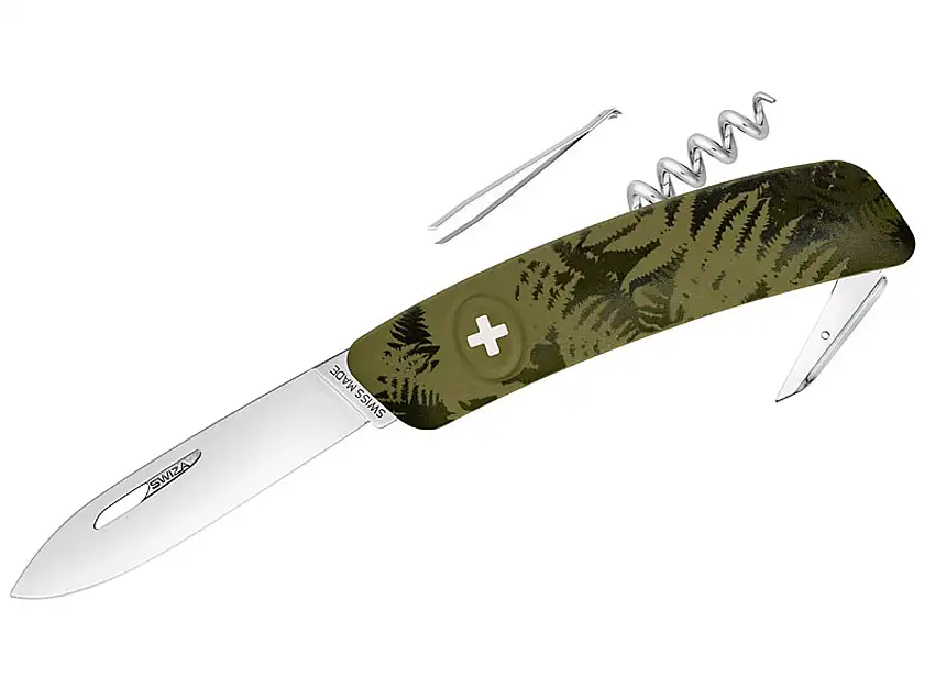 SWIZA Schweizer Messer C01, Stahl 440, Klingensperre, Anti-Rutsch-Griffschalen, Camo Farn Khaki, 6 Funktionen