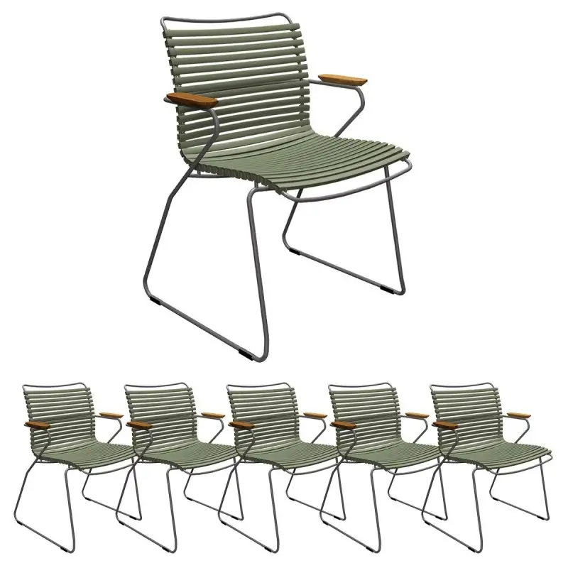 6x Gartenstuhle Set Houe CLICK Gartenstuhl mit Armlehne - Olive green