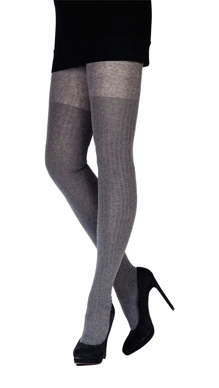 CRÖNERT Damen Strumpfhose breite Rippe grau