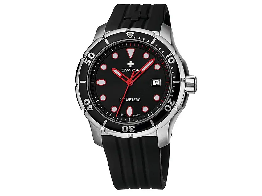 Swiza Uhr Tetis Gent, Schweizer Quarzlaufwerk, Edelstahlgehäuse, Saphirglas, schwarzes Silikon-Armband