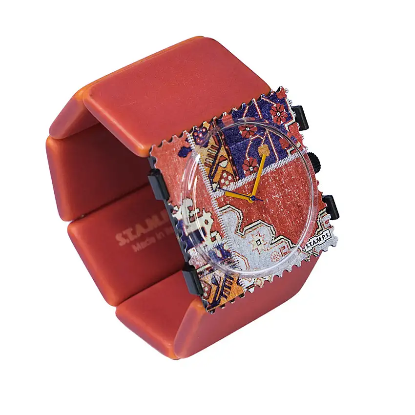 STAMPS Uhr komplett - Zifferblatt Rug Work auf Armband Belta Vintage Red