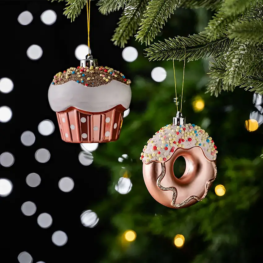 Karaca Home Weihnachtsdonut und Cupcake Christbaumschmuck, 2er Set