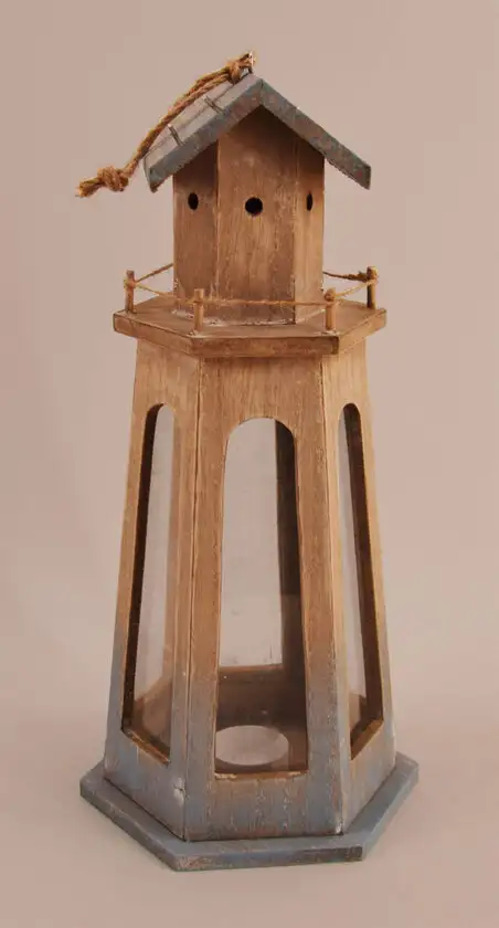 Windlicht Leuchtturm Holz Braun