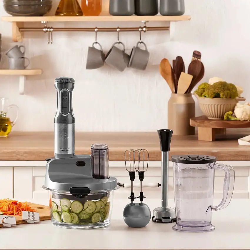 Karaca Mastermaid Küchenroboter aus Stahlglas, Langer Mixer 8 ın 1, 2500 W, Galaxy Grey