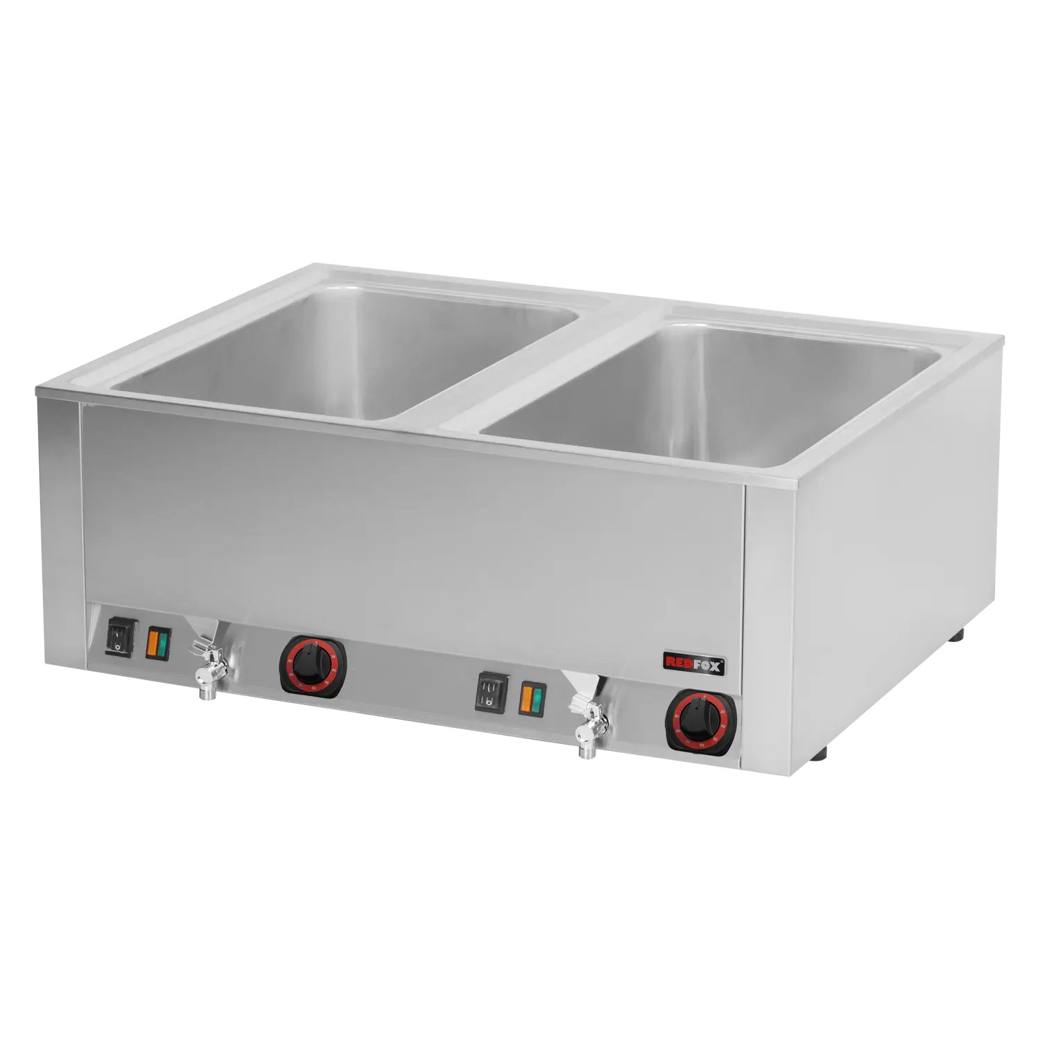 RM Gastro Bain Marie elektrisch 2x GN 1/1 - 200 Tisch mit Auslauf / REDFOX - BMV
