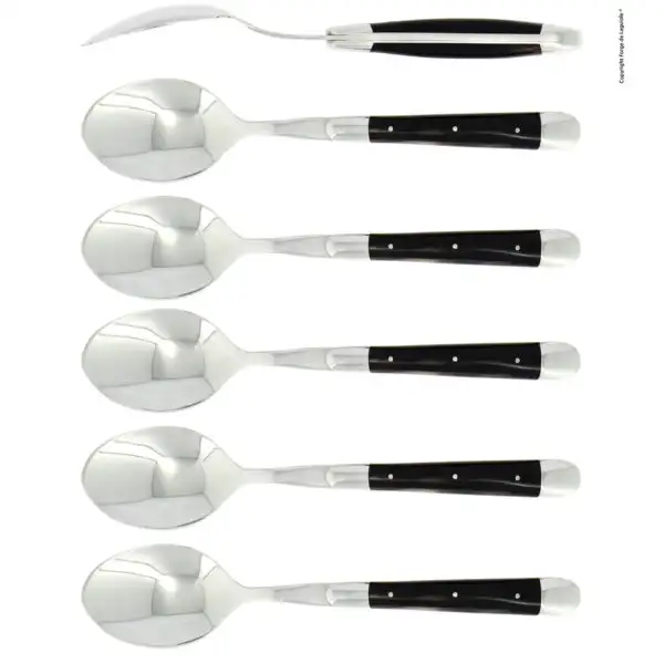 Cuillères à soupe, brillantes en corne foncée, coffret de 6