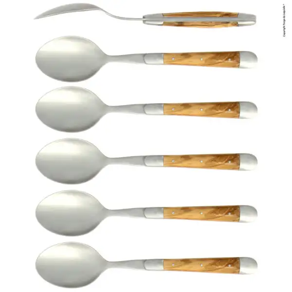 Cuillères à soupe, satinées en olivier, coffret de 6
