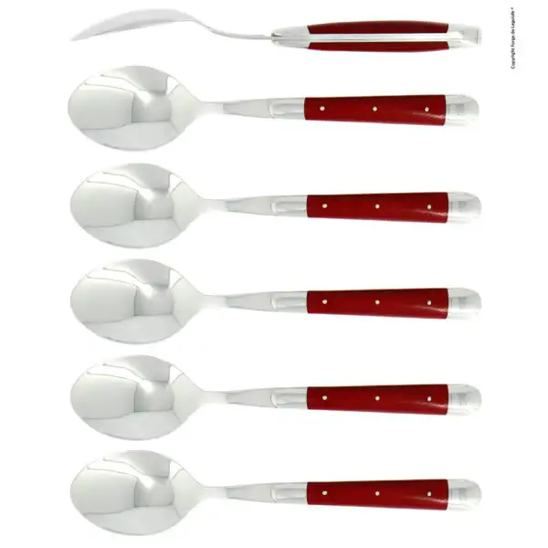 Cuillères à soupe, brillantes en tissu compressé rouge, coffret de 6