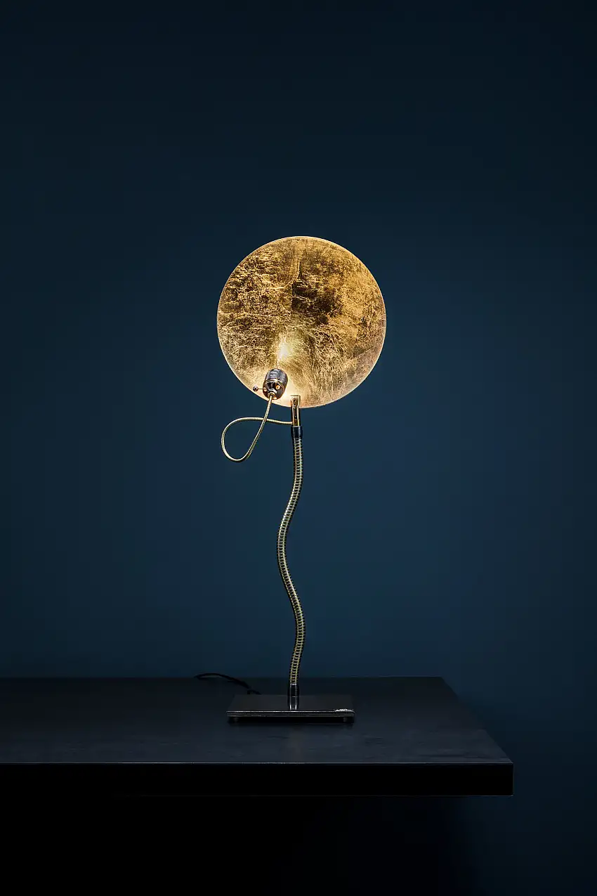 Catellani & Smith - Luce d’Oro T Tischleuchte, scheibe silber / flex nickel