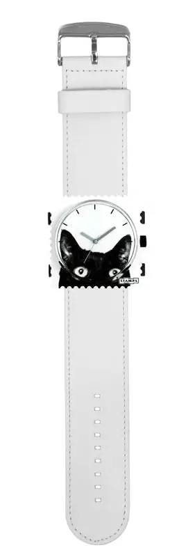 Stamps Armbanduhr Zifferblatt Cat Woman komplett - Lederband weiss