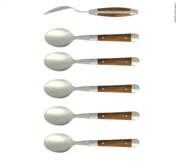 Cuillères à café, satinées en noyer, coffret de 6