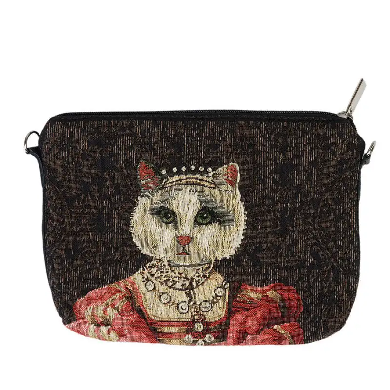 Gobelin Abendtasche Katze mit Krone