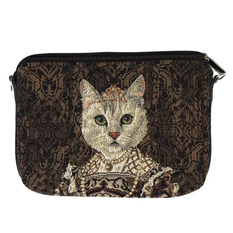 Gobelin Abendtasche Katze mit Krone braun