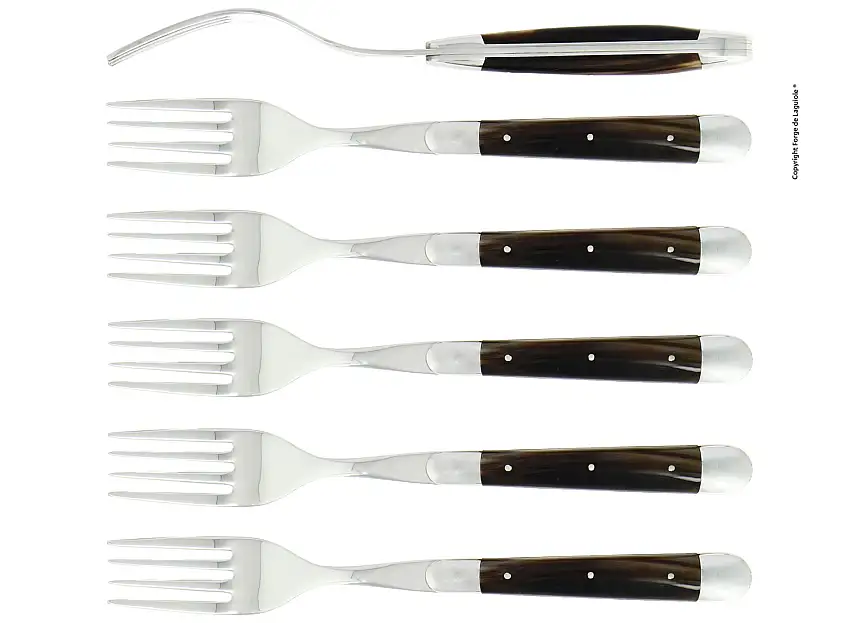 Fourchettes brillantes en corne foncée, coffret de 6