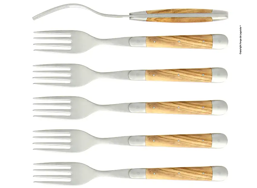 Fourchettes satinées en olivier, coffret de 6