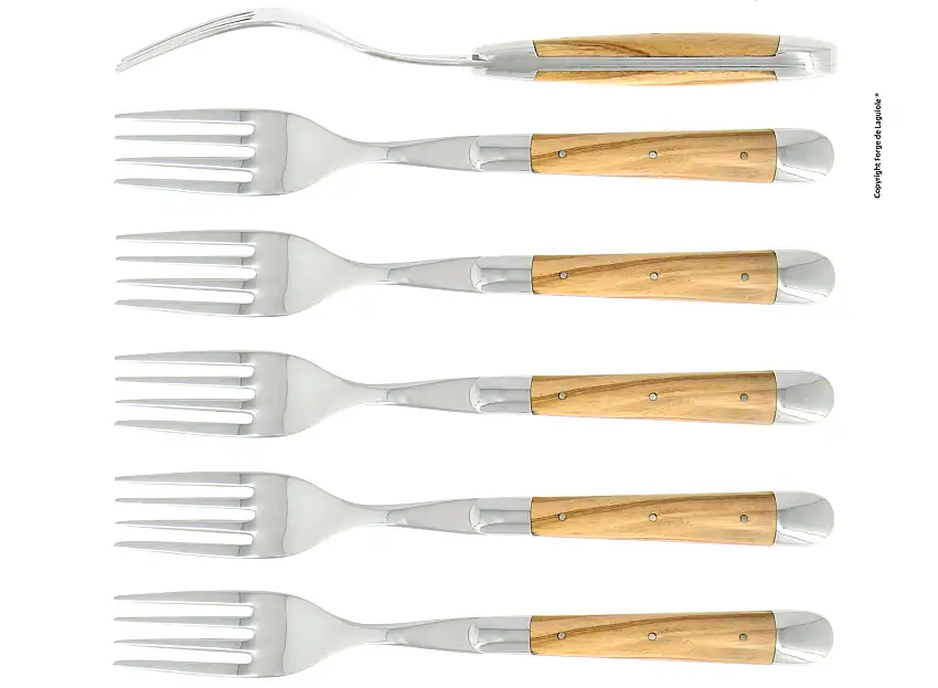 Fourchettes brillantes en olivier, coffret de 6