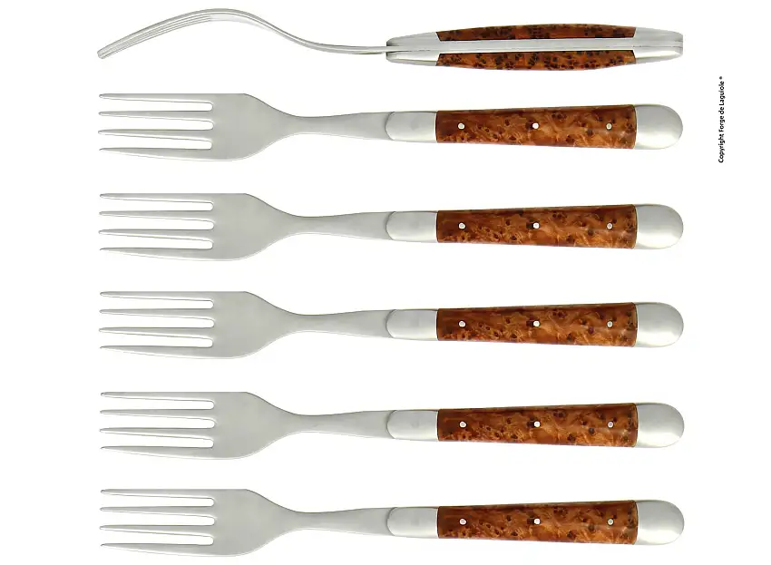 Fourchettes satinées en thuya, coffret de 6