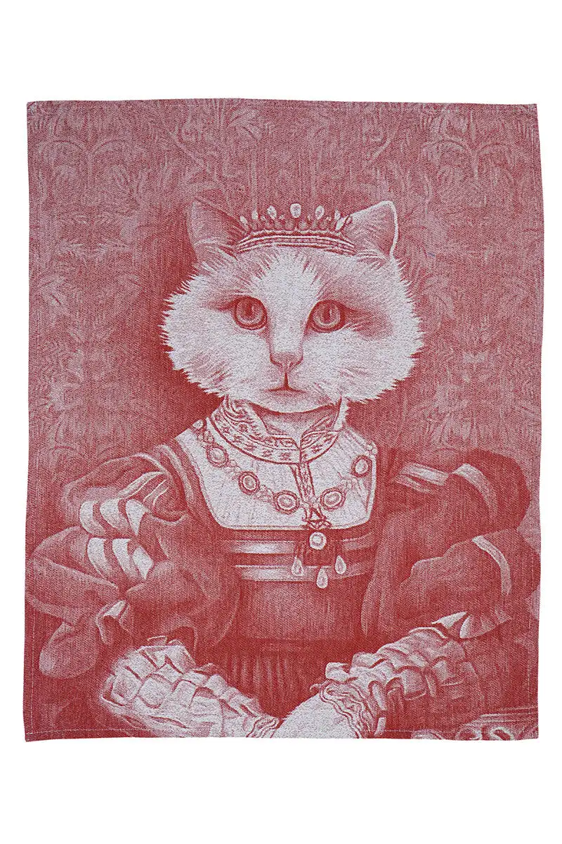 Geschirrtuch Baumwolle Katze mit Krone Rot – Jacquard