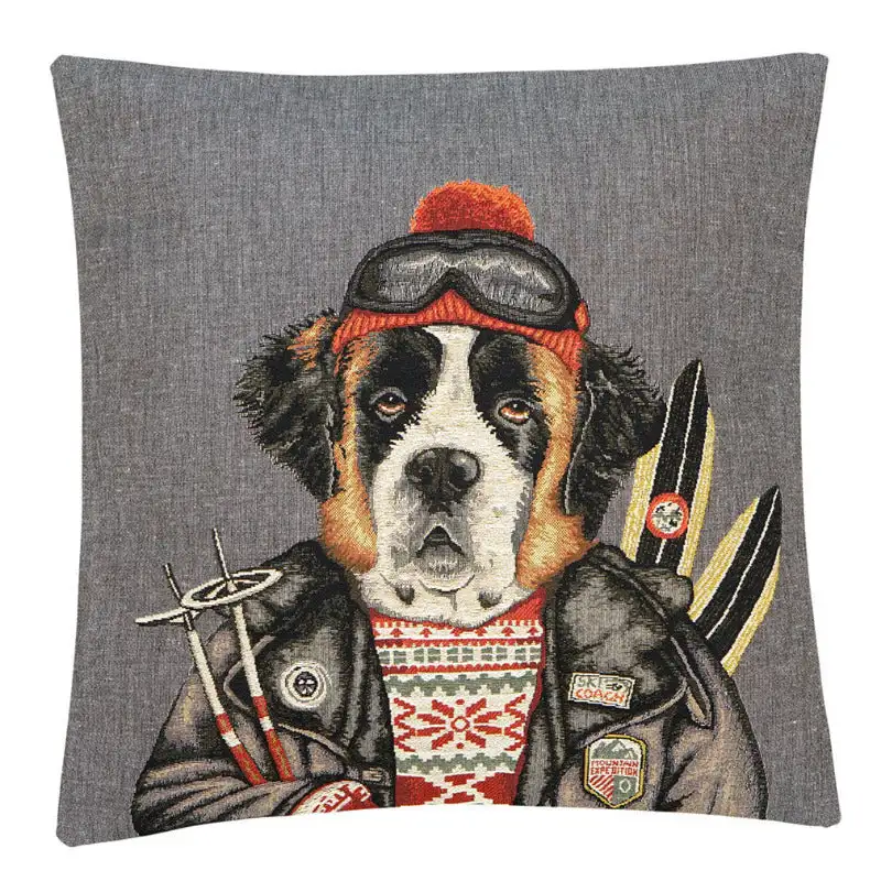 Gobelin Kissenhülle Hund mit Ski