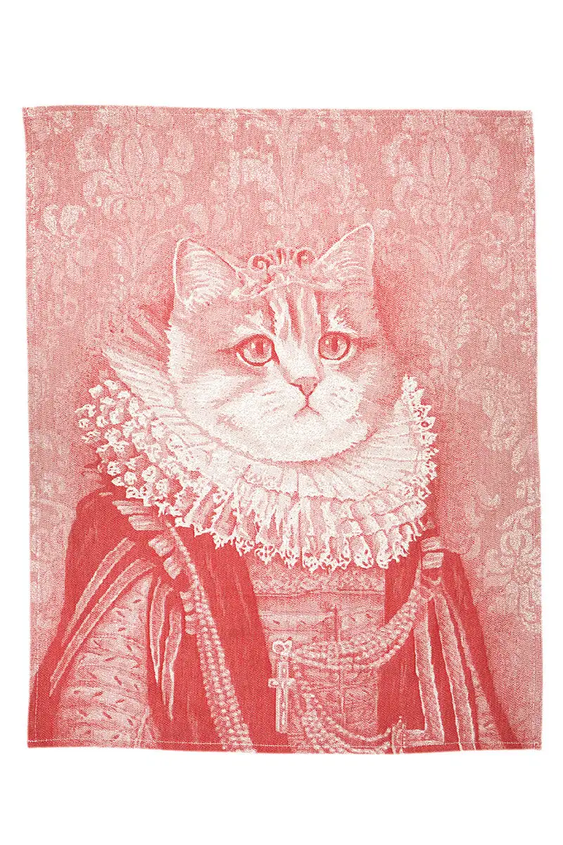 Geschirrtuch Baumwolle Katze mit Krone und Mühlsteinkragen – Jacquard
